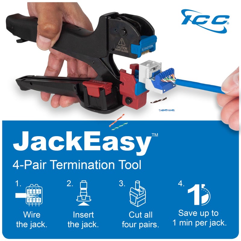 ICC CAT5e Keystone Jack with Inline IDC No Pair Split Wiring (Easier Termination) UL Listed PoE++ TAA VoIP Compliant for Wall Plate or Patch Panel, Works with JackEasy Termination Tool, Blue 25 Pack - Image 4